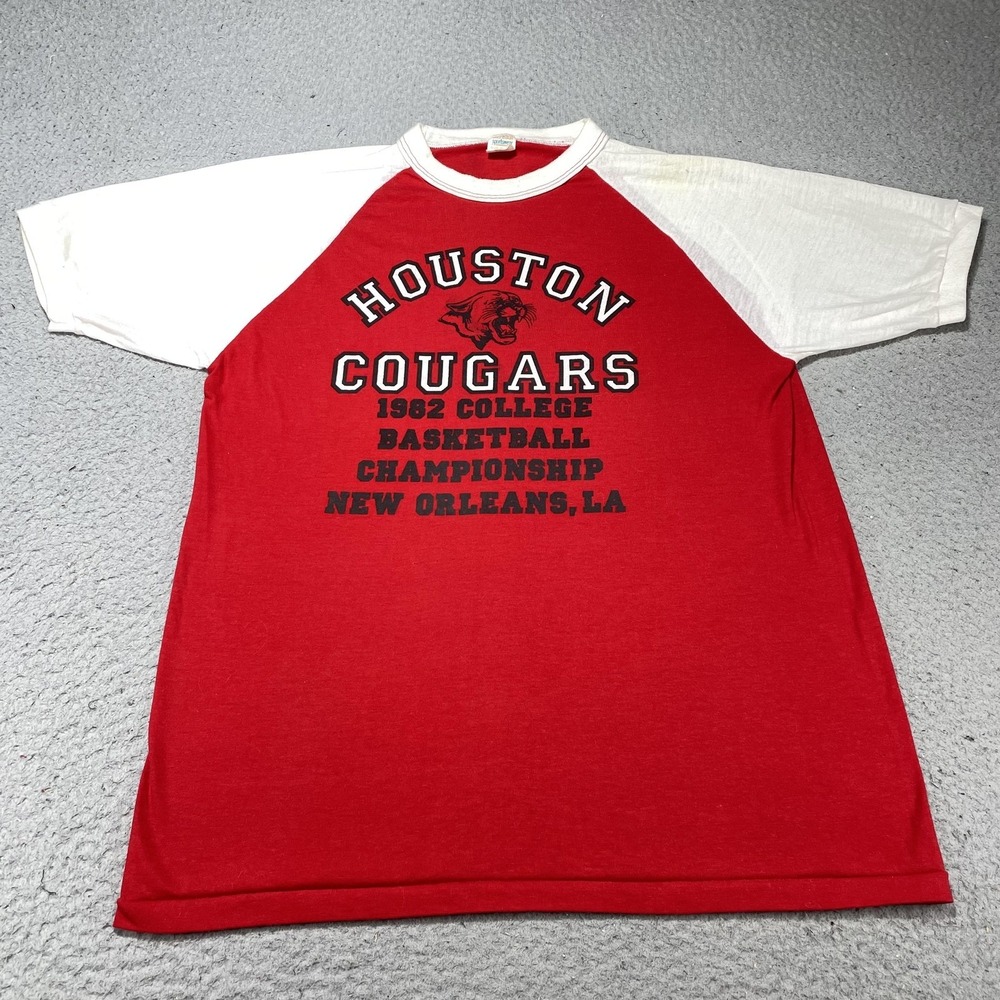 Vintage Houston Cougars Shirt Mens XL Red NCAA‎ Basketball Gulf Coast 80s